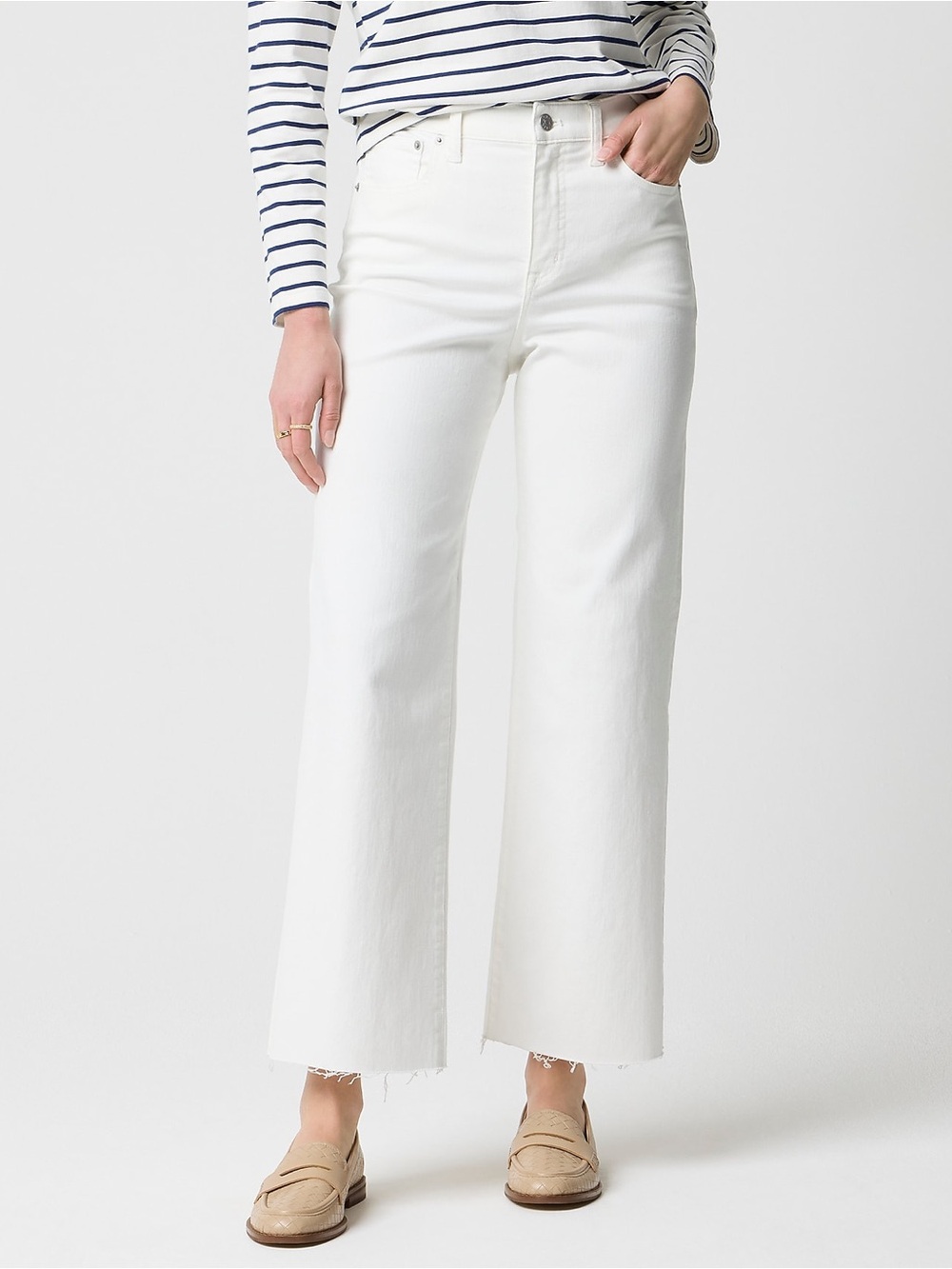 J. Crew White Wide-Leg Cropped Jeans